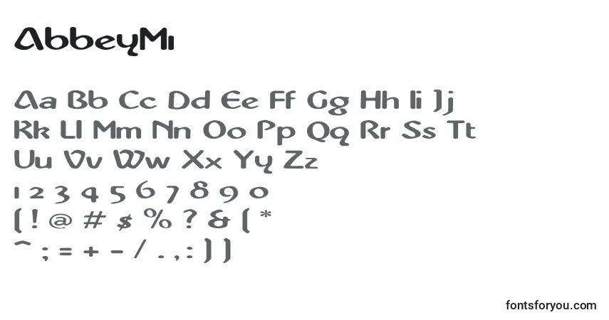 Czcionka AbbeyM1 – alfabet, cyfry, specjalne znaki
