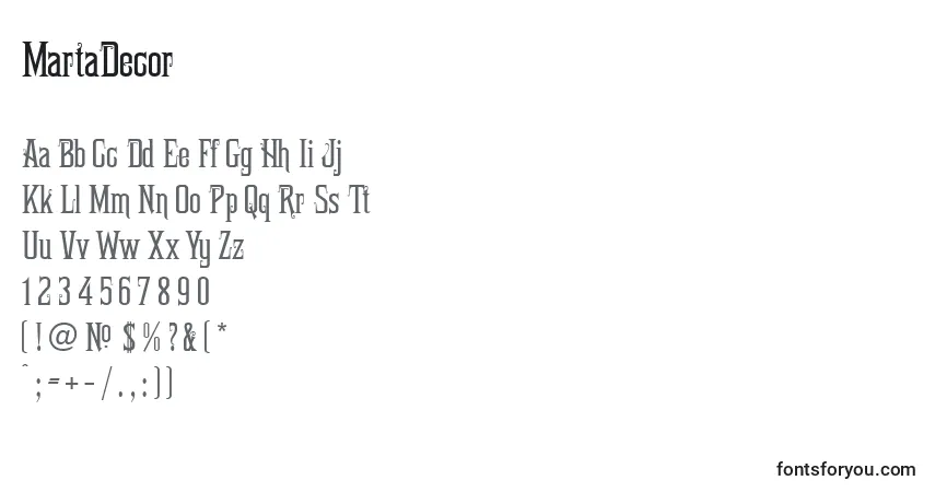 Schriftart MartaDecor – Alphabet, Zahlen, spezielle Symbole