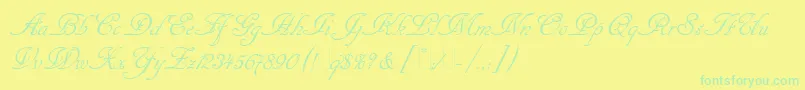 Czcionka CancellarescaScriptLetPlain1.0 – zielone czcionki na żółtym tle