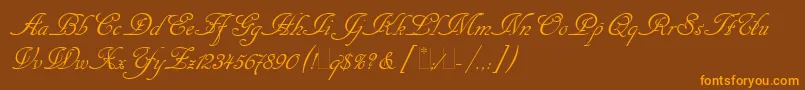 CancellarescaScriptLetPlain1.0-Schriftart – Orangefarbene Schriften auf braunem Hintergrund