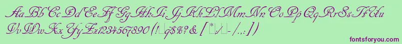 フォントCancellarescaScriptLetPlain1.0 – 緑の背景に紫のフォント