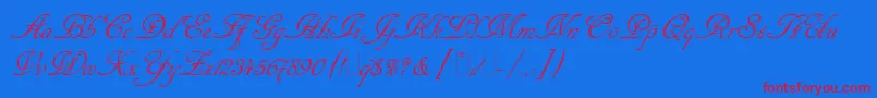 CancellarescaScriptLetPlain1.0-Schriftart – Rote Schriften auf blauem Hintergrund