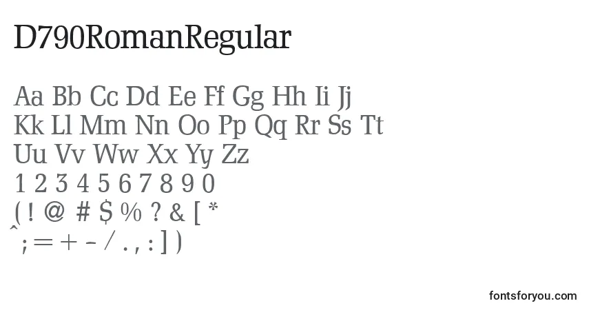 A fonte D790RomanRegular – alfabeto, números, caracteres especiais