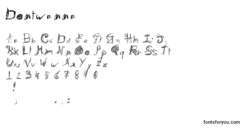 A fonte Dontwanna – alfabeto, números, caracteres especiais