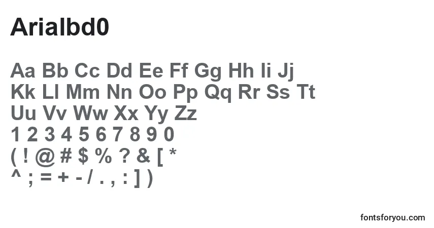 A fonte Arialbd0 – alfabeto, números, caracteres especiais