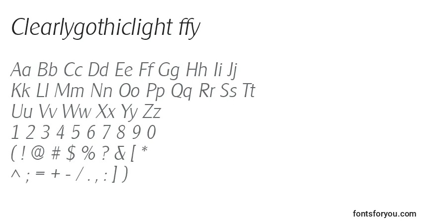 Schriftart Clearlygothiclight ffy – Alphabet, Zahlen, spezielle Symbole