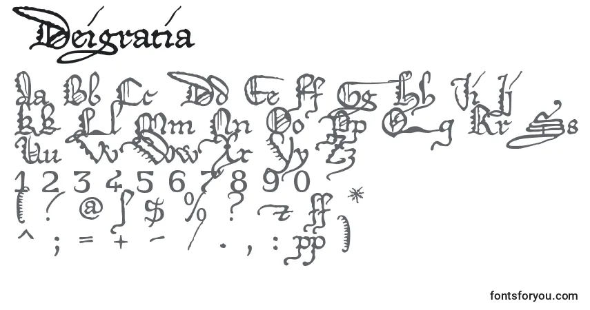 Czcionka Deigratia – alfabet, cyfry, specjalne znaki