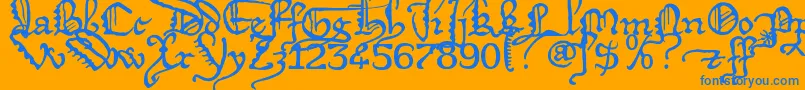 Deigratia-Schriftart – Blaue Schriften auf orangefarbenem Hintergrund