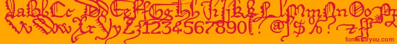 Deigratia-Schriftart – Rote Schriften auf orangefarbenem Hintergrund