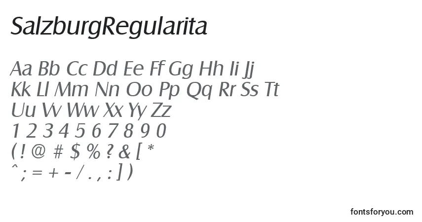 Шрифт SalzburgRegularita – алфавит, цифры, специальные символы