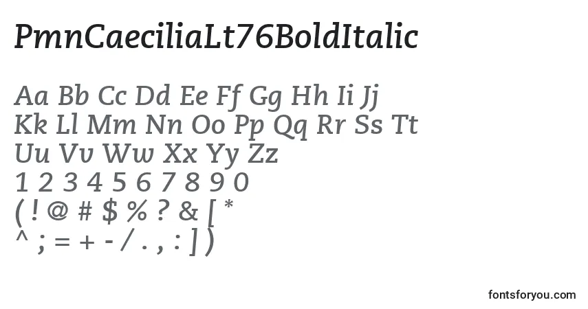 A fonte PmnCaeciliaLt76BoldItalic – alfabeto, números, caracteres especiais