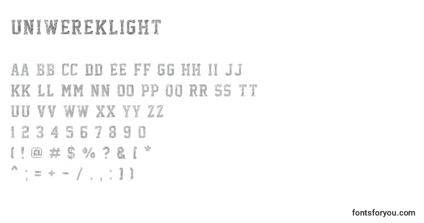 Czcionka Uniwereklight – alfabet, cyfry, specjalne znaki