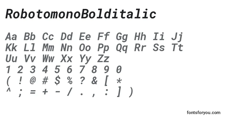 Schriftart RobotomonoBolditalic – Alphabet, Zahlen, spezielle Symbole
