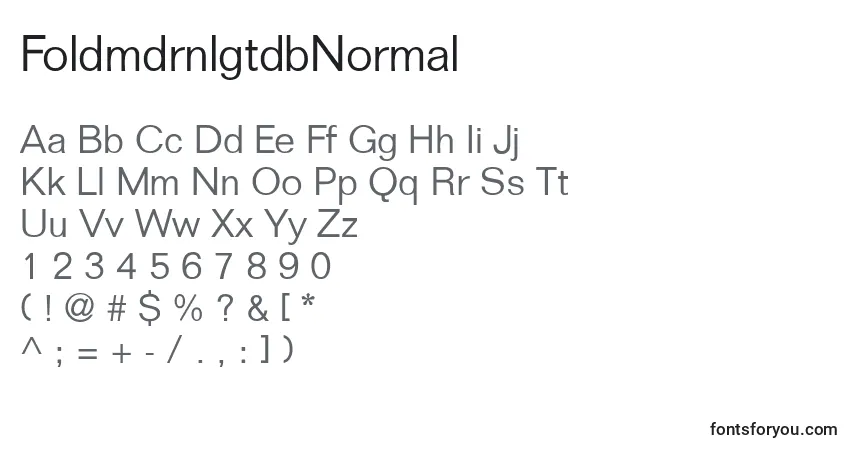 A fonte FoldmdrnlgtdbNormal – alfabeto, números, caracteres especiais
