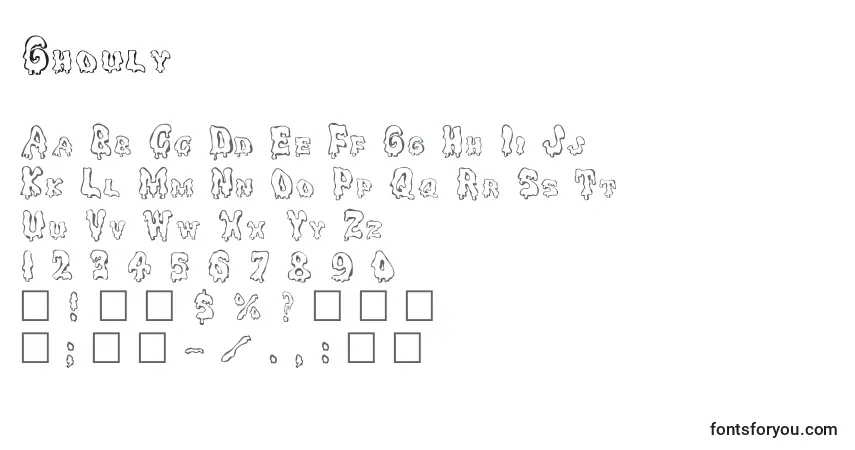 Шрифт Ghouly – алфавит, цифры, специальные символы