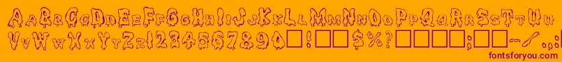 Ghouly-Schriftart – Violette Schriften auf orangefarbenem Hintergrund
