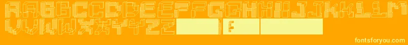 Tetrominoes-Schriftart – Gelbe Schriften auf orangefarbenem Hintergrund