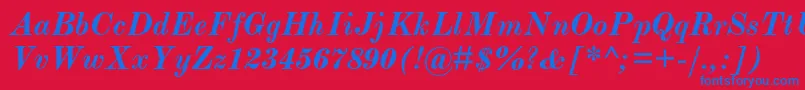 ModernmtstdBolditalic-Schriftart – Blaue Schriften auf rotem Hintergrund