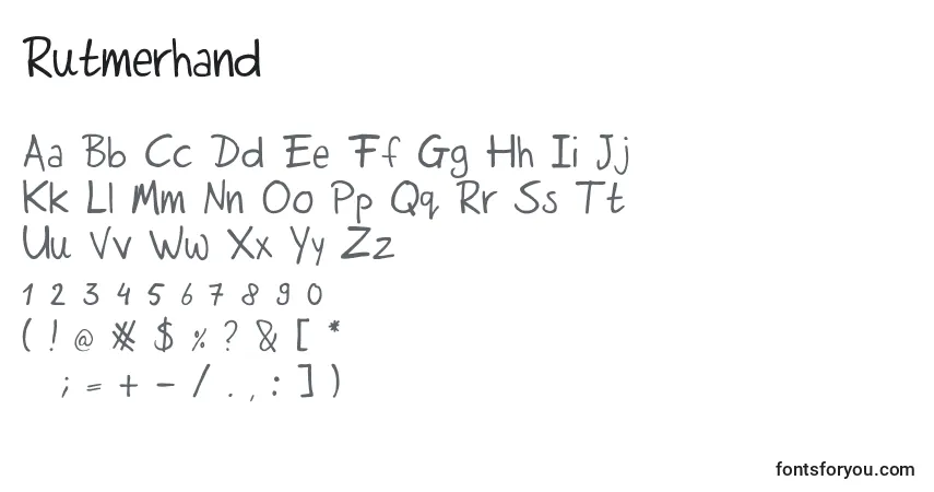 Czcionka Rutmerhand – alfabet, cyfry, specjalne znaki