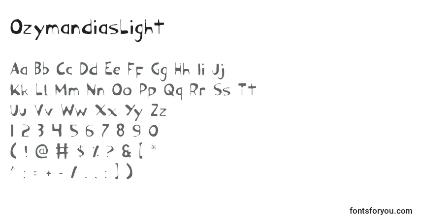 Schriftart OzymandiasLight – Alphabet, Zahlen, spezielle Symbole