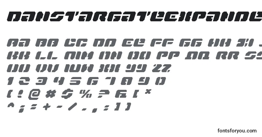 Schriftart DanStargateExpandedItalic – Alphabet, Zahlen, spezielle Symbole
