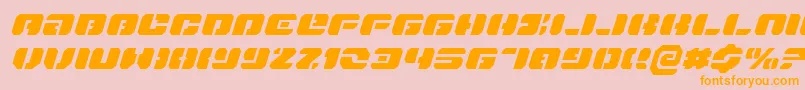 DanStargateExpandedItalic-fontti – oranssit fontit vaaleanpunaisella taustalla