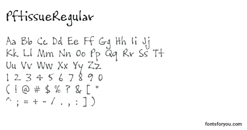 Schriftart PftissueRegular – Alphabet, Zahlen, spezielle Symbole