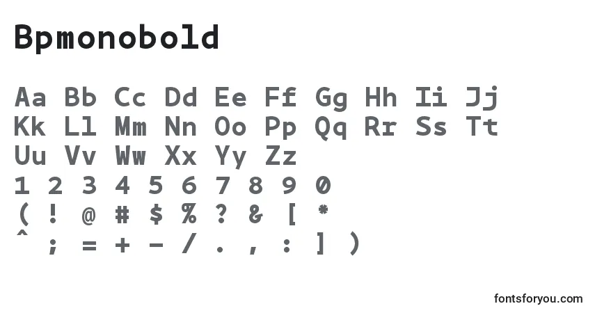 Czcionka Bpmonobold – alfabet, cyfry, specjalne znaki