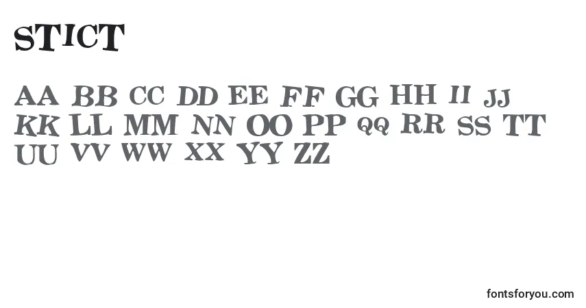 A fonte Stict – alfabeto, números, caracteres especiais