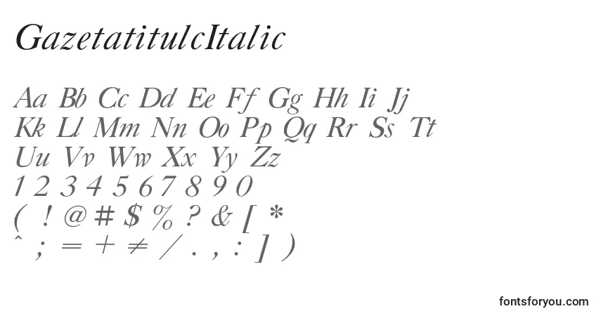 Czcionka GazetatitulcItalic – alfabet, cyfry, specjalne znaki