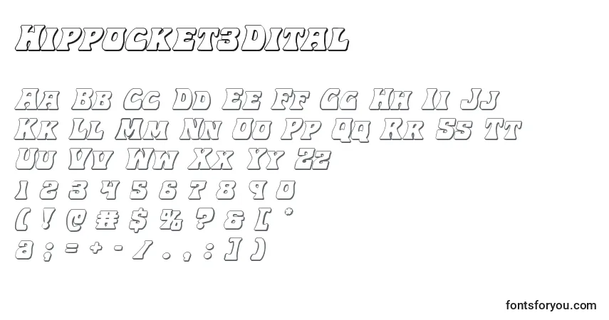 Czcionka Hippocket3Dital – alfabet, cyfry, specjalne znaki
