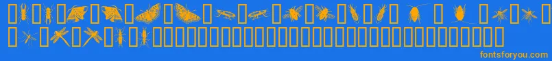 フォントInsectsOne – オレンジ色の文字が青い背景にあります。