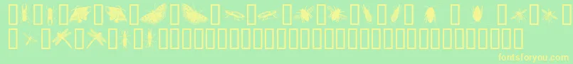 InsectsOne-fontti – keltaiset fontit vihreällä taustalla