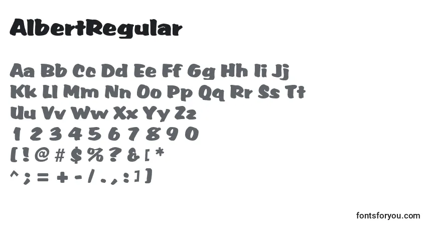 Czcionka AlbertRegular – alfabet, cyfry, specjalne znaki