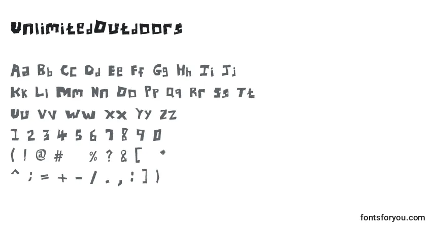 Czcionka UnlimitedOutdoors – alfabet, cyfry, specjalne znaki