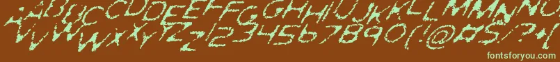 フォントGhostlyPrintsItalic – 緑色の文字が茶色の背景にあります。