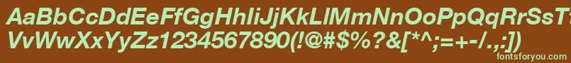 フォントContextRepriseSsiBoldItalic – 緑色の文字が茶色の背景にあります。