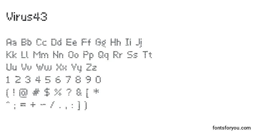 Czcionka Virus43 – alfabet, cyfry, specjalne znaki