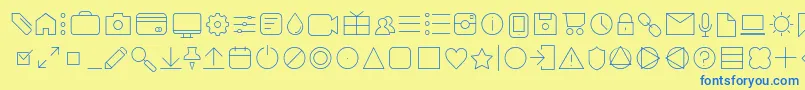 フォントAristotelicaIconsThinTrial – 青い文字が黄色の背景にあります。