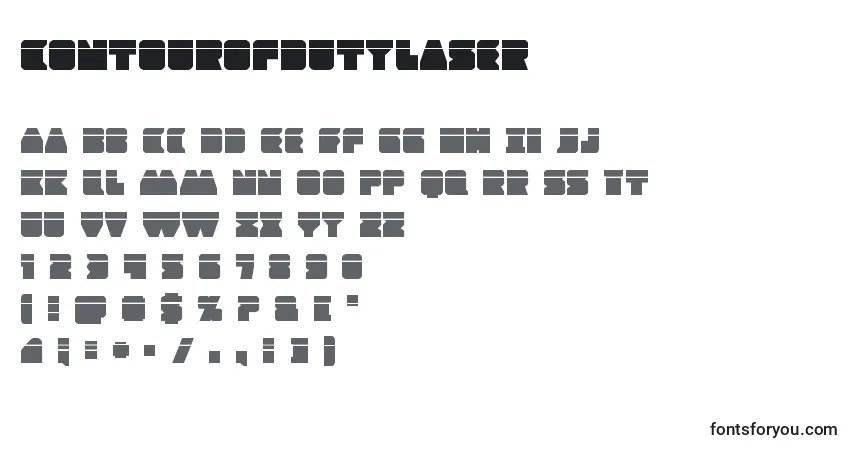 Schriftart Contourofdutylaser – Alphabet, Zahlen, spezielle Symbole