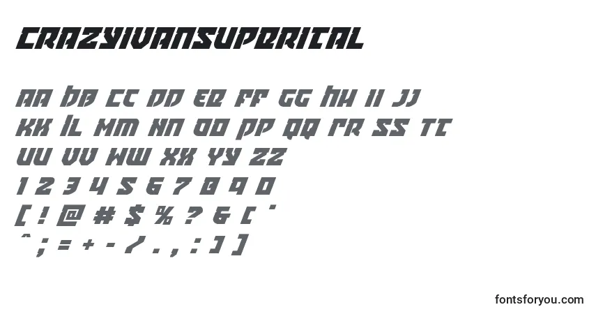 Schriftart Crazyivansuperital – Alphabet, Zahlen, spezielle Symbole