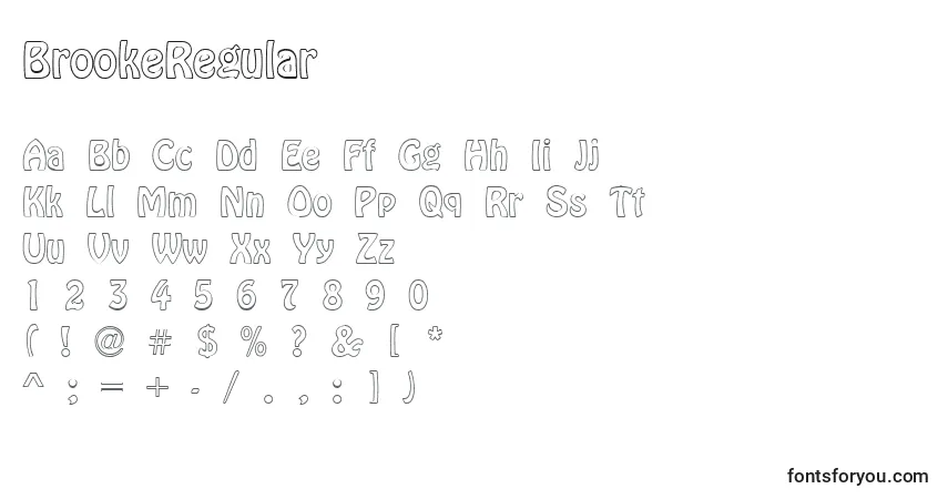 Czcionka BrookeRegular – alfabet, cyfry, specjalne znaki