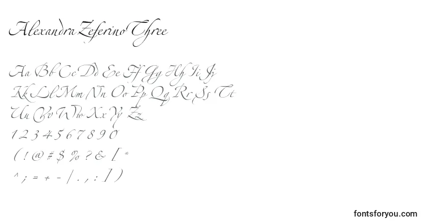 AlexandraZeferinoThree Font – alphabet, numbers, special characters