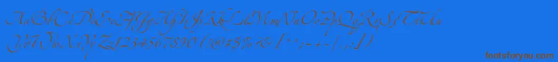 フォントAlexandraZeferinoThree – 茶色の文字が青い背景にあります。