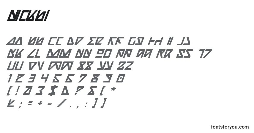 Czcionka Nickbi – alfabet, cyfry, specjalne znaki