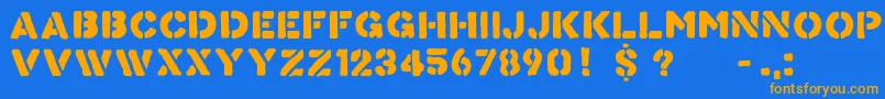 フォントKnowyour – オレンジ色の文字が青い背景にあります。