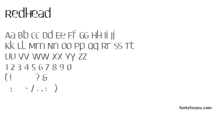 A fonte Redhead – alfabeto, números, caracteres especiais