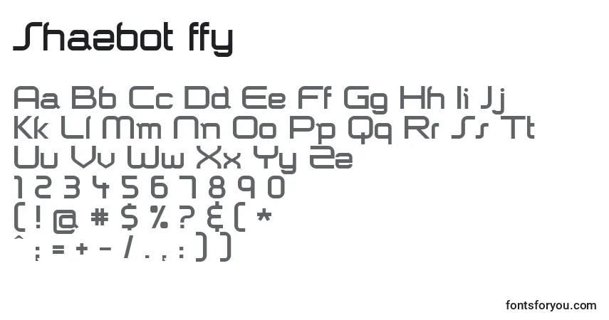 Czcionka Shazbot ffy – alfabet, cyfry, specjalne znaki