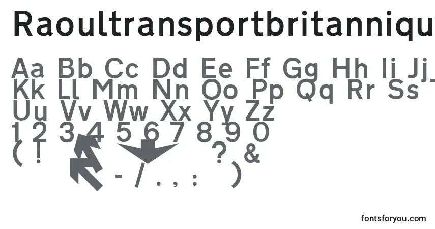 Czcionka Raoultransportbritannique – alfabet, cyfry, specjalne znaki