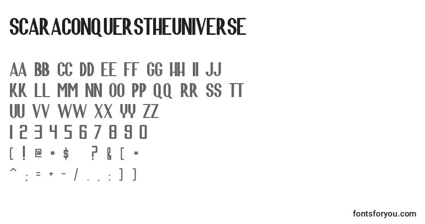 Schriftart ScaraConquersTheUniverse – Alphabet, Zahlen, spezielle Symbole